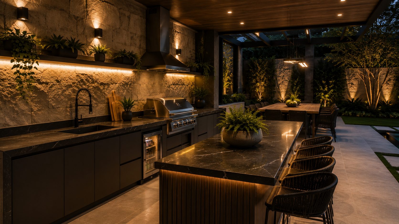 Área gourmet em granito preto